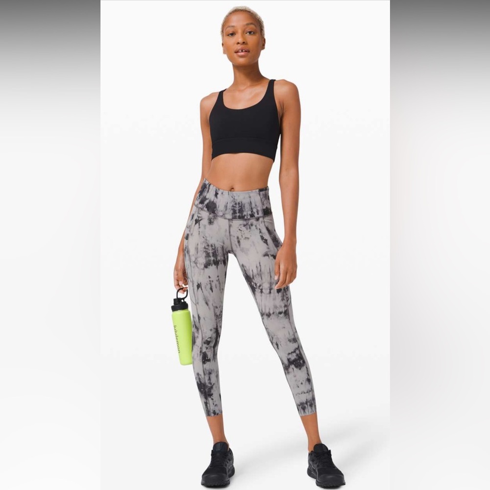 Lululemon Fast and Free Tight II 25" Game Day Dark Chrome Black Multi size 8 EUC